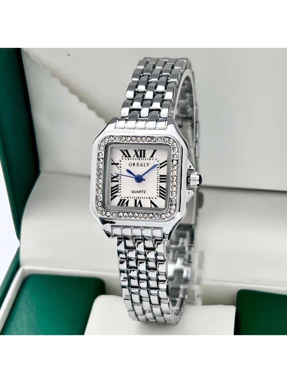 Women's Silver White Crystal Roman Dial Bangle Stainless Steel Ladies Wristwatch - Picture 2 of 7